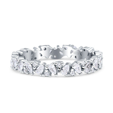 Teardrop Pear Shaped Ring Full Eternity Cubic Zirconia 925 Sterling Silver Wholesale